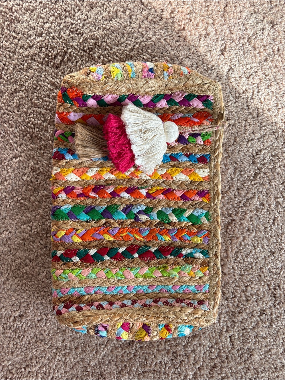 Antik Kraft Multicolor Braided Straw Clutch with Tassel Accent